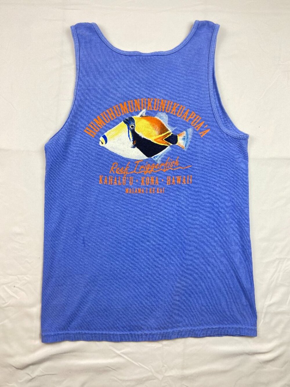 Gildan Blue 100% Cotton Tank Top Hawaii Humuhumunukunukuapuaʻa Fish Size Small